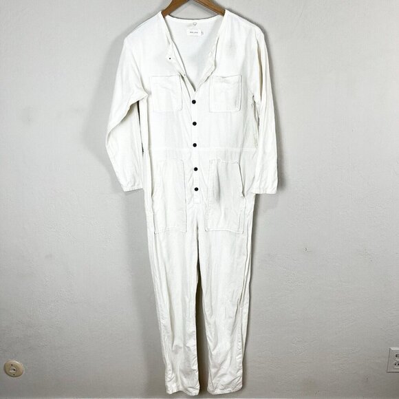 Nico Nico White Button Down Utility Flannel Long Sleeve Jumpsuit Size Medium‎ - Picture 1 of 12
